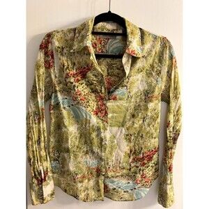Live Relaxed Y2K Cottagecore Scenic Landscape Print Blouse Womens Size 6